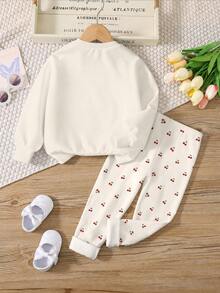 Kids Tween Girls Crew Neck Casual Drop Shoulder Autumn Winter Sweatshirt & Slim Fit Leggings 2 Pieces Set - Multicolor - View 3
