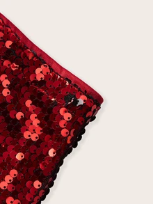 SHEIN ICON 女士性感派对亮片紧身迷你裙 - 酒紅色 - 查看 4