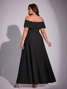 Viva Relle Vestido elegante y romántico con hombros descubiertos y silueta de sirena para mujer talla grande, primavera/verano - Negro - Ver 2