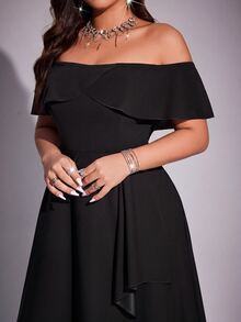 Viva Relle Vestido elegante y romántico con hombros descubiertos y silueta de sirena para mujer talla grande, primavera/verano - Negro - Ver 3