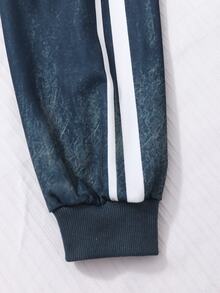 SHEIN 青少年女孩 V 領字母印花連帽衛衣與工裝褲休閒兩件套 - 藍色 - 查看 5