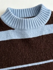 SHEIN PariChic Suéter de mujer con bloques de color y patchwork, estilo vintage casual versátil Maillard para otoño/invierno, top de punto a rayas marrones para uso diario y viajes - Multicolor - Ver 8