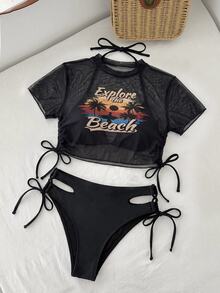 Zestiva Summer Beach Sunset Print Cami Two Pieces Bikini Set - Multicolor - View 3