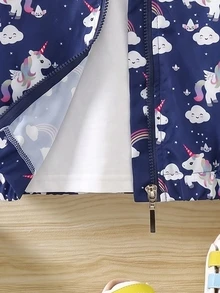 SHEIN Vintaside Kids 女童卡通印花連帽外套 - 藏蓝色 - 查看 6