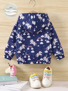 SHEIN Vintaside Kids 女童卡通印花連帽外套 - 藏蓝色 - 查看 2