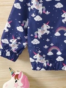 SHEIN Vintaside Kids 女童卡通印花連帽外套 - 藏蓝色 - 查看 5