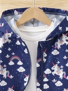 SHEIN Vintaside Kids 女童卡通印花連帽外套 - 藏蓝色 - 查看 3
