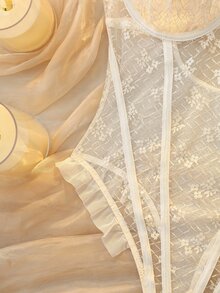 DelicateAllure Floral Lace Underwire Teddy Bodysuit - White - View 4