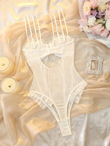 DelicateAllure Floral Lace Underwire Teddy Bodysuit - White - View 2