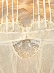 DelicateAllure Floral Lace Underwire Teddy Bodysuit - White - View 6