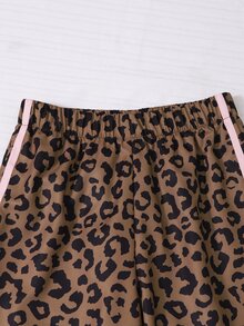 SHEIN 女款甜酷豹紋2件式運動套裝，秋季穿搭，全印花復古棕色豹紋 - 彩色 - 查看 8