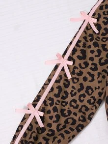 SHEIN 女款甜酷豹紋2件式運動套裝，秋季穿搭，全印花復古棕色豹紋 - 彩色 - 查看 5