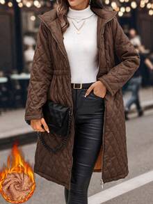 SHEIN Clasi 女款保暖內裡加厚外套，溫暖舒適，秋冬款 - 咖啡棕 - 查看 2