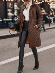 SHEIN Clasi 女款保暖內裡加厚外套，溫暖舒適，秋冬款 - 咖啡棕 - 查看 5