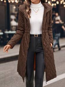 SHEIN Clasi 女款保暖內裡加厚外套，溫暖舒適，秋冬款 - 咖啡棕 - 查看 4