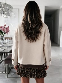 Louniche Women's Autumn/Winter Fashion Casual Dropped Shoulder Lambswool Loose Fit Long Sleeve Regular Jacket Suitable For Daily Commute And Shopping - Apricot - View 2