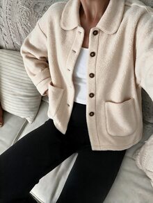 Louniche Women's Autumn/Winter Fashion Casual Dropped Shoulder Lambswool Loose Fit Long Sleeve Regular Jacket Suitable For Daily Commute And Shopping - Apricot - View 6