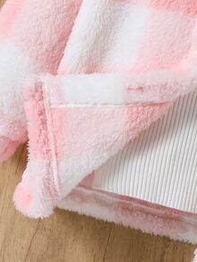Elladie kids Girls' Pink Plaid Long Hooded Coat In Soft Plush Fabric-Suitable For Autumn/Winter, Outdoor Activities, And School Wear. - Pink - View 4