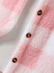 Elladie kids Girls' Pink Plaid Long Hooded Coat In Soft Plush Fabric-Suitable For Autumn/Winter, Outdoor Activities, And School Wear. - Pink - View 5