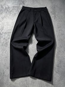 Manfinity Homme Men's Black Basic Minimalist Solid Color Wrinkle-Resistant Loose Fit Business Casual Daily Commute Long Pants - Black - View 3