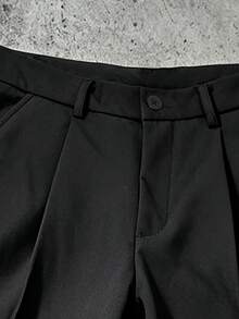 Manfinity Homme Men's Black Basic Minimalist Solid Color Wrinkle-Resistant Loose Fit Business Casual Daily Commute Long Pants - Black - View 4