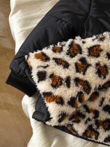 SHEIN 女嬰中長版保暖內裡加厚連帽可正反穿絎縫前開襟拉鍊冬季外套 - 黑色 - 查看 5