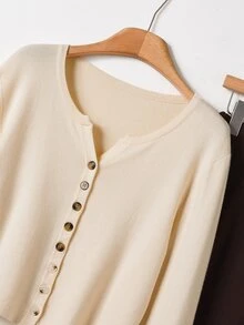 Rusticease Women's Button Long Sleeve Cardigan And Solid Color Maxi Skirt Sweater 2 Pieces Set Office Beige Chocolate Brown Autumn Casual - Multicolor - View 3
