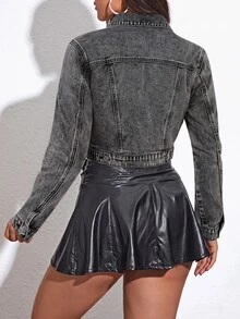 EMERY ROSE Casual Cropped Denim Jacket,Fall/Winter - Grey - View 2