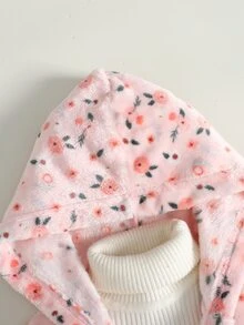 SHEIN 女童絨毛抓絨花卉印花簡約居家服，秋冬款 - 淺粉色 - 查看 4