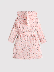 SHEIN 女童絨毛抓絨花卉印花簡約居家服，秋冬款 - 淺粉色 - 查看 7