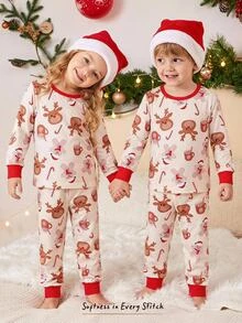 Cozy Pixies طقم من قطعتين للأولاد الصغار بتصميم كرتوني، ملابس علوية صوفية ناعمة برقبة دائرية وأكمام طويلة مع بنطال ضيق بخصر مطاطي - ابيض واحمر - مشاهدة 10