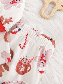 Cozy Pixies طقم من قطعتين للأولاد الصغار بتصميم كرتوني، ملابس علوية صوفية ناعمة برقبة دائرية وأكمام طويلة مع بنطال ضيق بخصر مطاطي - ابيض واحمر - مشاهدة 8