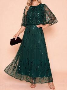 Amorya Women's Elegant Mature Sequin Dress For Evening Dinner Cocktail Party And Date Wedding Dark Green Autumn - Dark Green - View 4