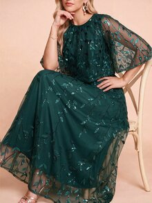 Amorya Women's Elegant Mature Sequin Dress For Evening Dinner Cocktail Party And Date Wedding Dark Green Autumn - Dark Green - View 6