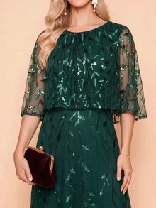Amorya Women's Elegant Mature Sequin Dress For Evening Dinner Cocktail Party And Date Wedding Dark Green Autumn - Dark Green - View 3