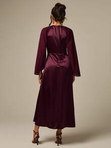 COSMINA Women's Casual Elegant Chiffon & Satin Patchwork Pink Dress - Burgundy - View 6
