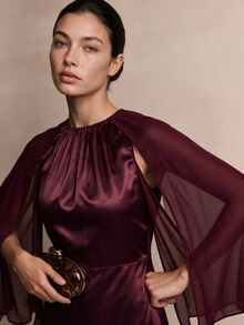 COSMINA Women's Casual Elegant Chiffon & Satin Patchwork Pink Dress - Burgundy - View 4