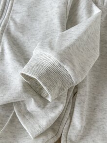 SHEIN 2件組 0-3歲男嬰灰色春秋休閒運動套裝，柔軟親膚純色半拉鍊 Polo 領運動上衣與運動長褲 - 灰色 - 查看 7