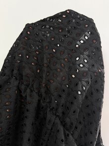 Nubod Solid Color Hollow Embroidery Square Neck Plus Size Blouse Brunch Birthday Black Autumn Elegant Decent Fall - Black - View 8