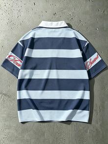 ROMWE MEN 男士大尺碼條紋數位印花短袖 Polo 衫 - 彩色 - 查看 2