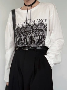 FRIFUL Women's Early Summer/Autumn New Pure Cotton Korean Contrast Color Large Letter Print Contrast Lace Long Sleeve T-Shirt - White - View 7