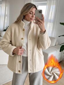 SHEIN LUNE Women's Summer Casual Daily Lamb Wool Solid Color Loose Minimalist Sleeveless Vest Regular Outerwear Suitable For Home Everyday Going Out Cream White - Apricot - View 10