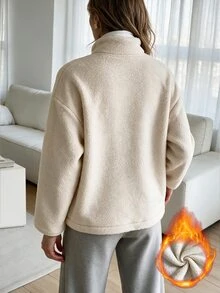 SHEIN LUNE Women's Summer Casual Daily Lamb Wool Solid Color Loose Minimalist Sleeveless Vest Regular Outerwear Suitable For Home Everyday Going Out Cream White - Apricot - View 2