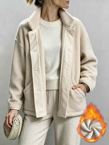 SHEIN LUNE Women's Summer Casual Daily Lamb Wool Solid Color Loose Minimalist Sleeveless Vest Regular Outerwear Suitable For Home Everyday Going Out Cream White - Apricot - View 4