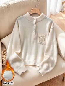 Rusticease Women's Casual Versatile Knit Top, Autumn/Winter - White - View 3