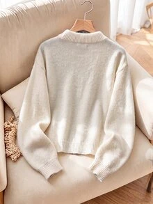 Rusticease Women's Casual Versatile Knit Top, Autumn/Winter - White - View 2