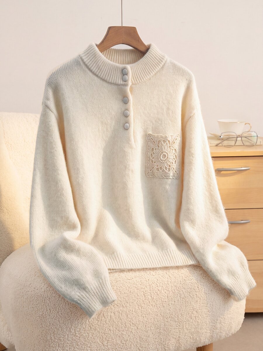 Rusticease Women's Casual Versatile Knit Top, Autumn/Winter - White - View 1