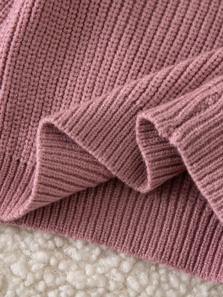 LMoss Kids Baby Girl Knitted Solid Color Round Neck Patchwork Contrast Color 3D Bow Casual Sweater & Long Autumn Pants 2 Pieces Set - Dusty Pink - View 7