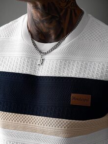 EGENSIO Men's Autumn Casual Colorblock Patchwork Long Sleeve T-Shirt - White - View 6
