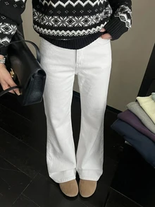 DAZY Women's Solid Color Casual Versatile Daily Wear Jeans Fall - White - View 6